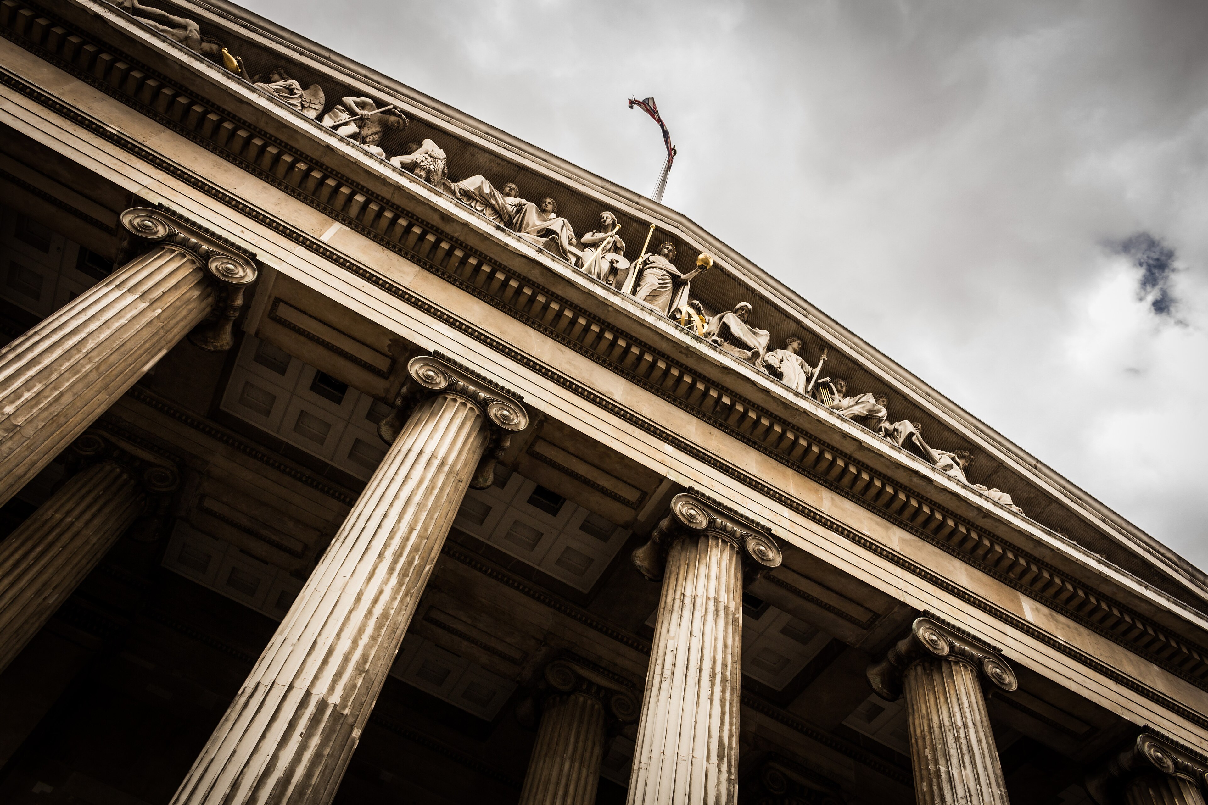 The south portico seen from below: Ionic columns and Westmacott's pediment